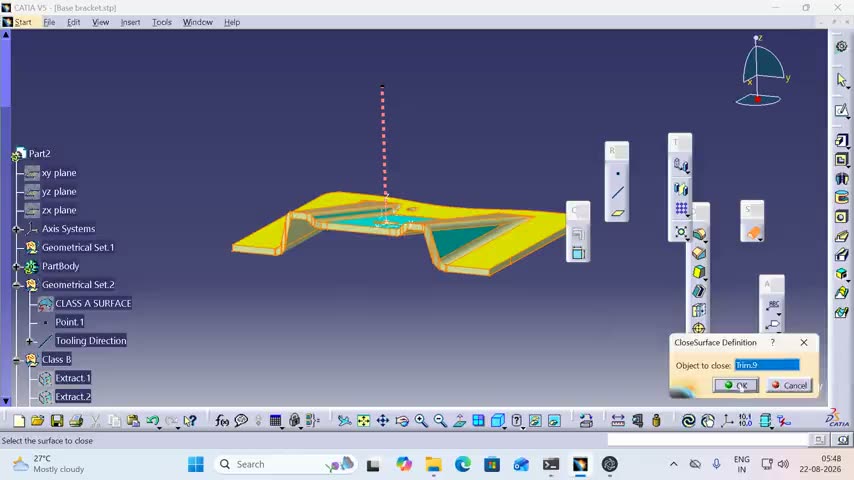 Sweeping and closing a bracket surface