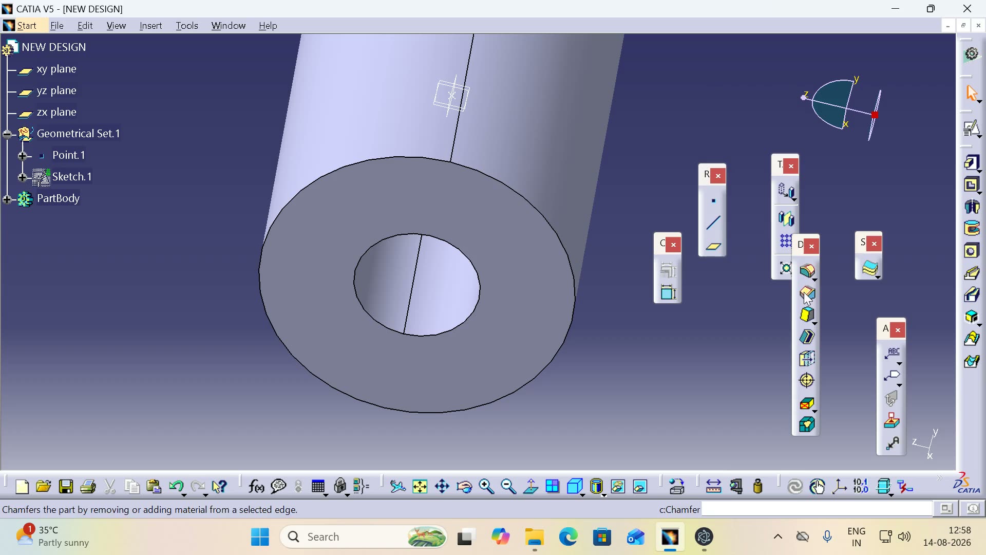 Chamfering a turned boss